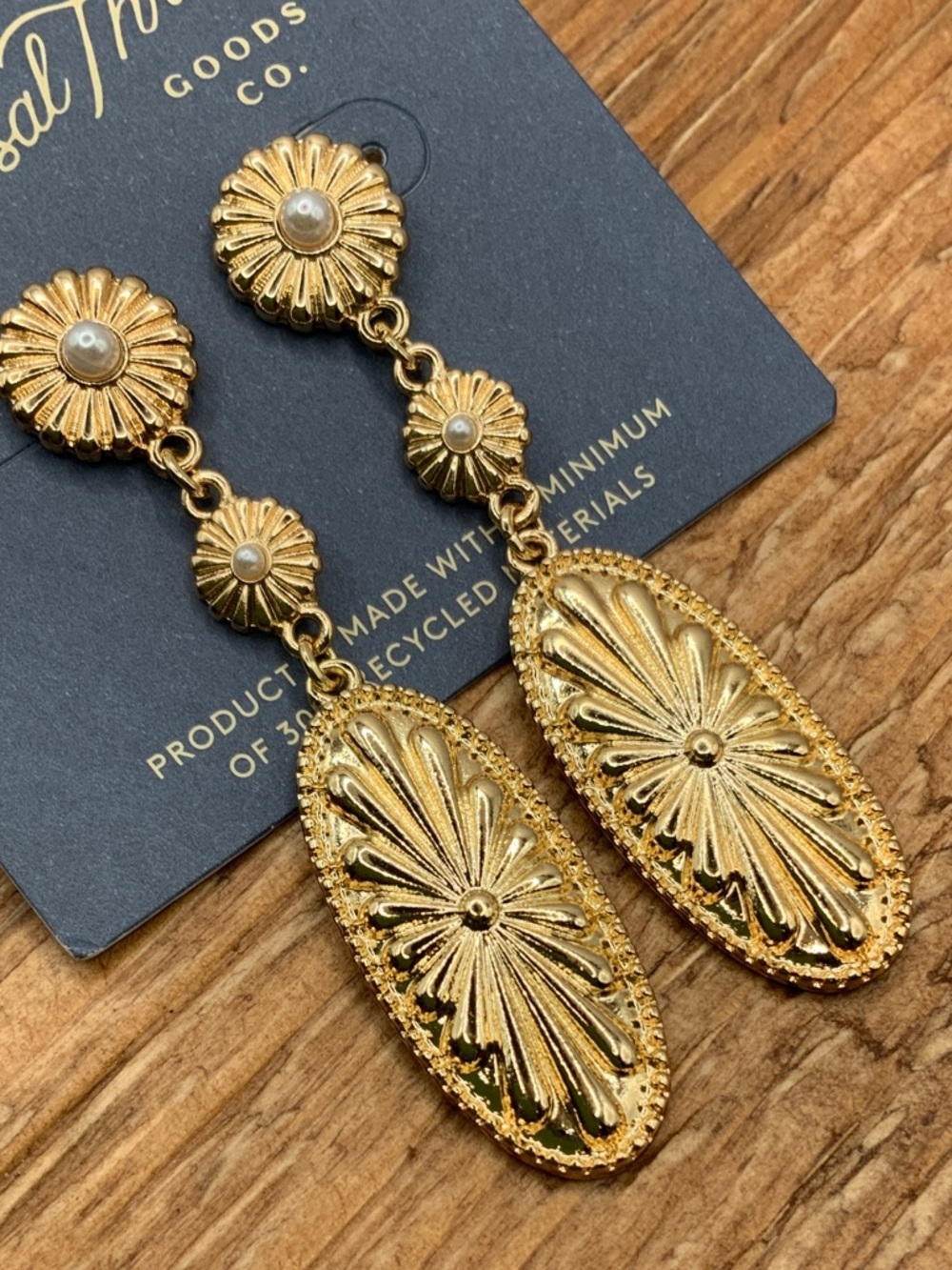Universal Thread Gold Floral with Pearl Centers Drop Earrings